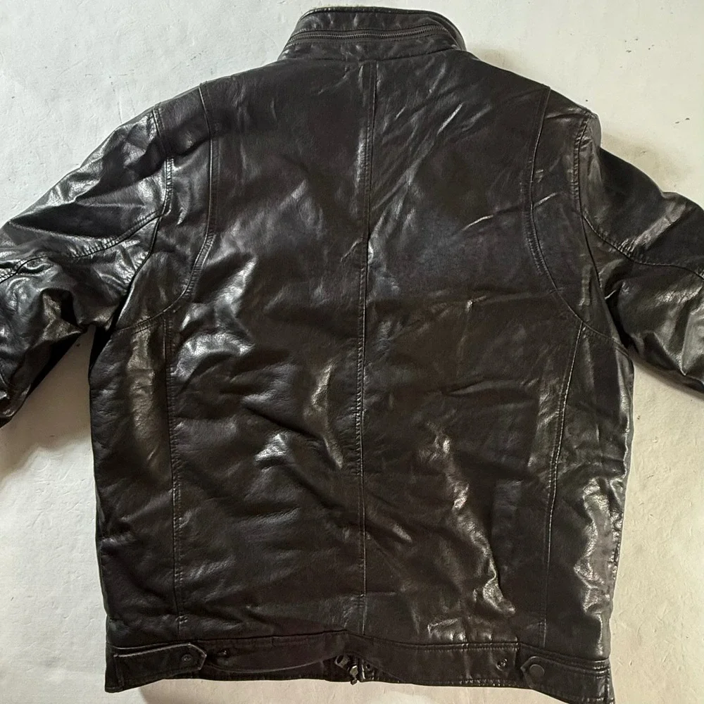 Levi Strauss Faux Leather Jacket Men Large Brown Sherpa Lined Field Coat RN54163 - Picture 4 of 8
